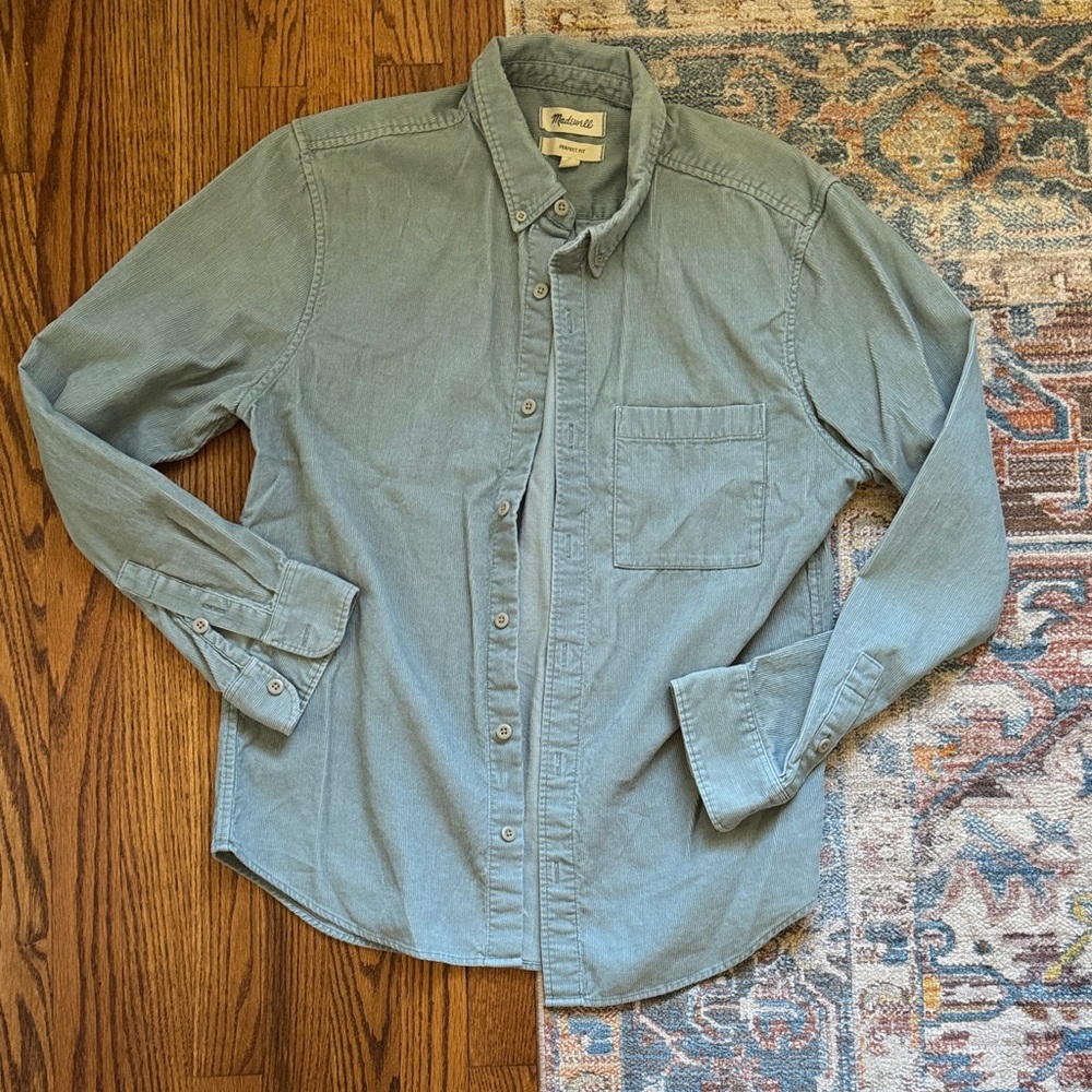 Madewell Men's Perfect Fit Corduroy Shirt - Teal